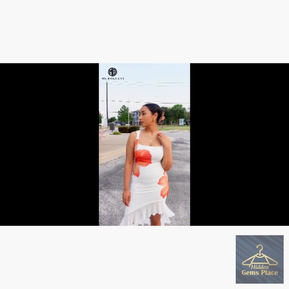 Floral Bodycon Midi Dress Sleeveless Square Neck Ruffle Cocktail - Picture 6 of 7